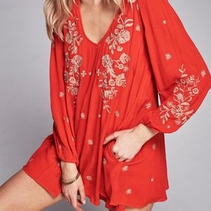 Free People Sweet Tennessee Embroidered Dress Size Medium Color Red